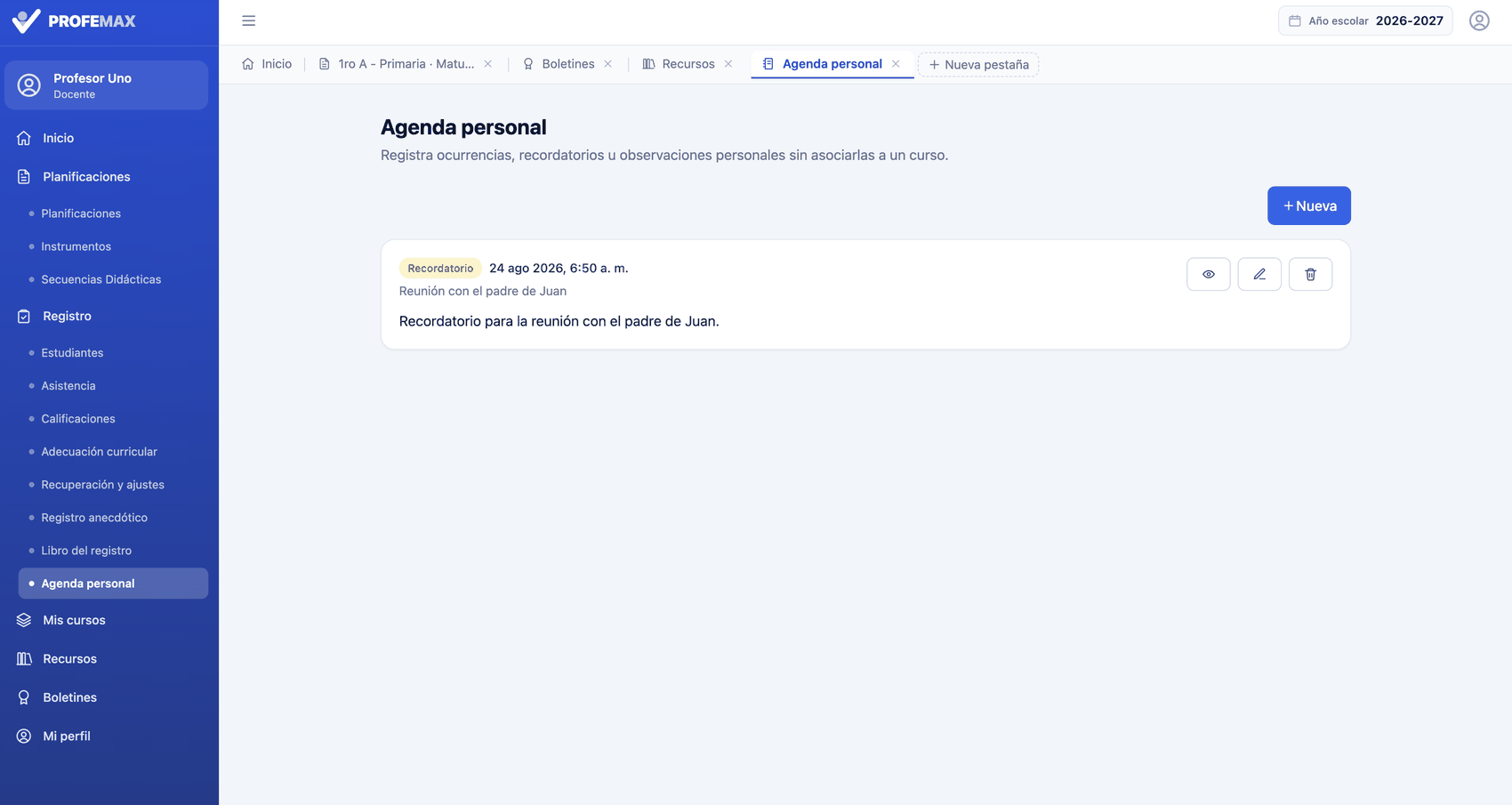 Agenda personal del docente